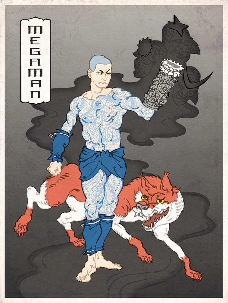 Illustration for article titled Classic video game characters, drawn in the style of Japanese ukiyo-e woodblock art